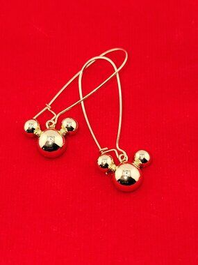 Disney Mickey Mouse Gold Tone Dangle Earrings Minimalist Cute Park Jewelry